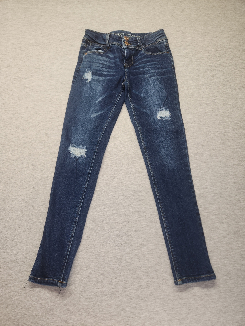 Girls Dark Blue Distressed Skinny Jeans